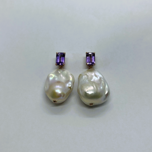 Natural Amethyst with Baroque Pearl Earrings