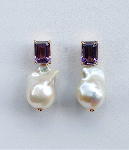 Natural Amethyst with Baroque Pearl Earrings