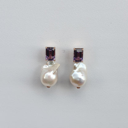 Natural Amethyst with Baroque Pearl Earrings