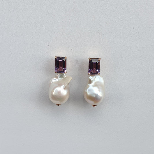 Natural Amethyst with Baroque Pearl Earrings