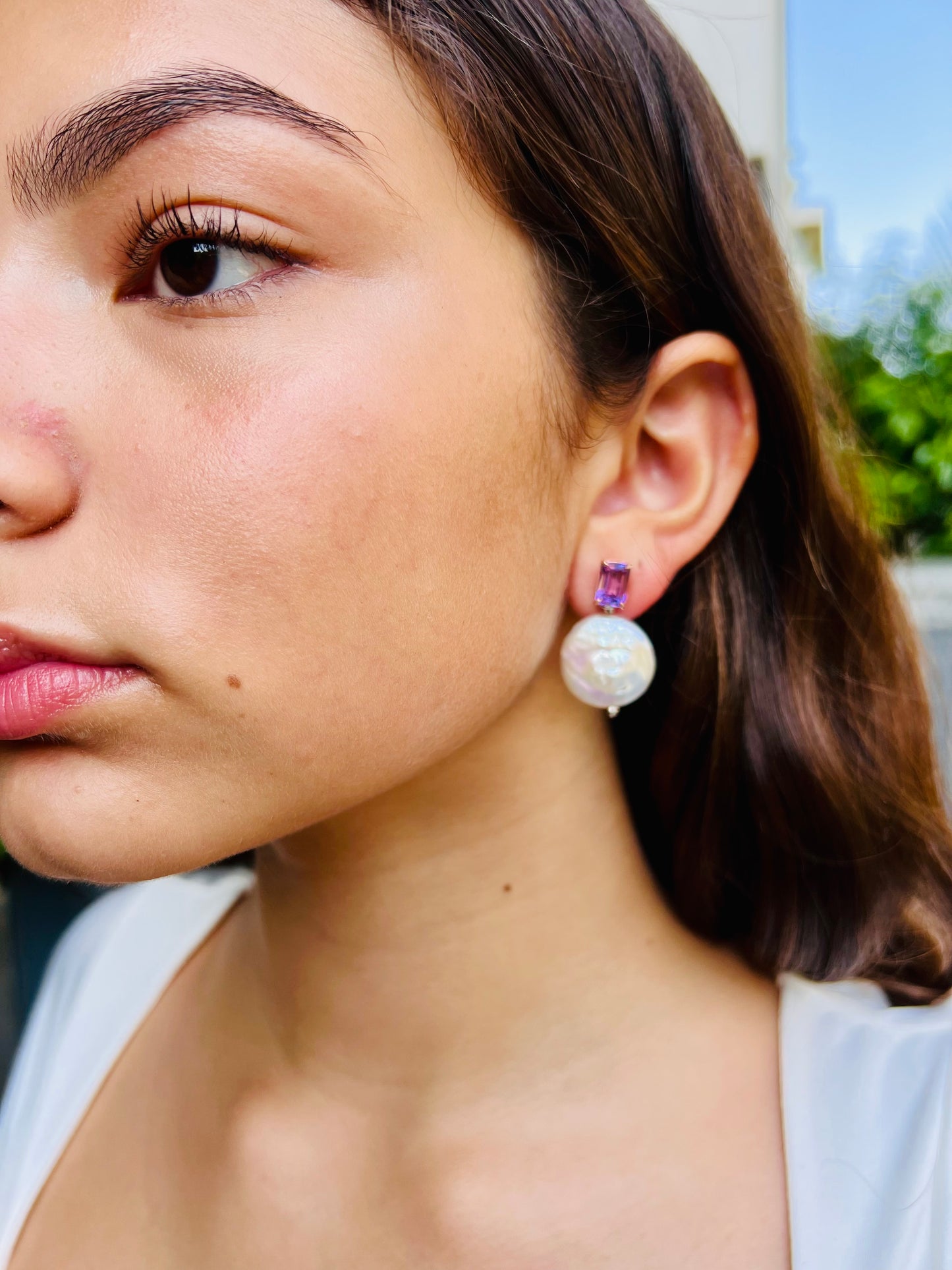 Natural Amethyst with Coin Baroque Pearl Earrings