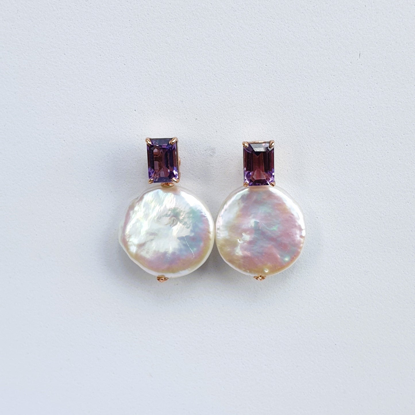 Natural Amethyst with Coin Baroque Pearl Earrings