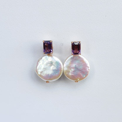 Natural Amethyst with Coin Baroque Pearl Earrings
