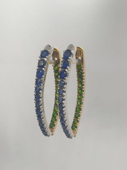 Natural Unheated Burmese Sapphire and Diopside Earrings