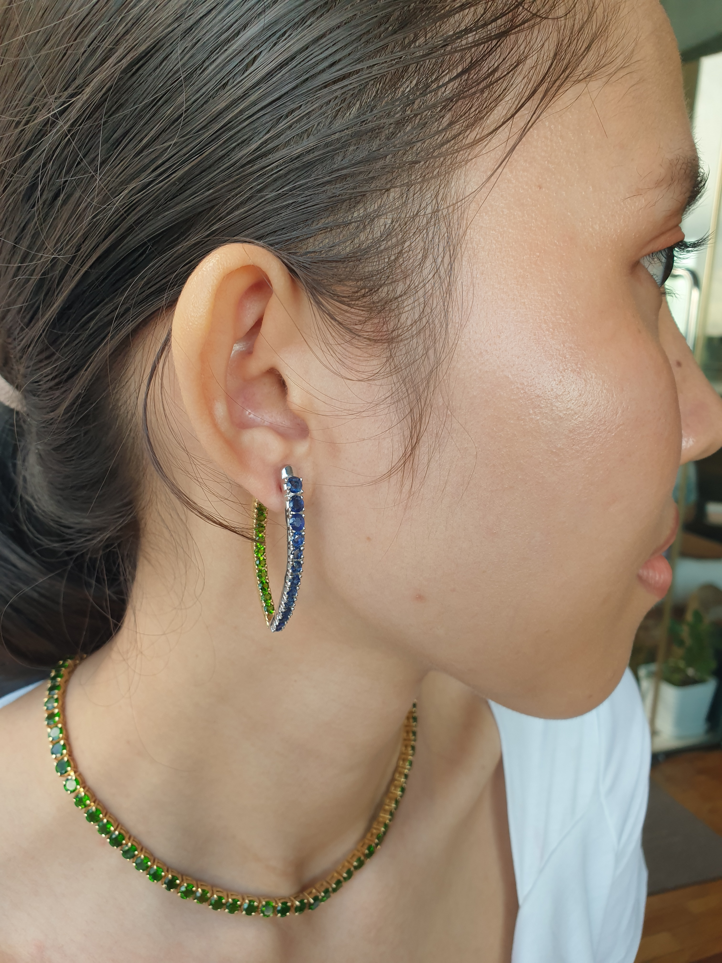 Natural Unheated Burmese Sapphire and Diopside Earrings