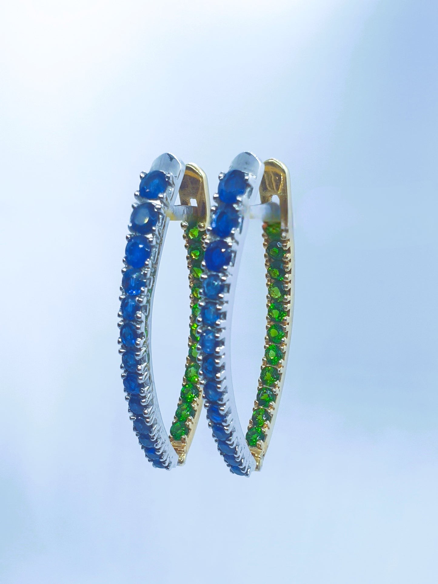 Natural Unheated Burmese Sapphire and Diopside Earrings