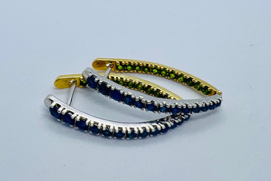 Natural Unheated Burmese Sapphire and Diopside Earrings