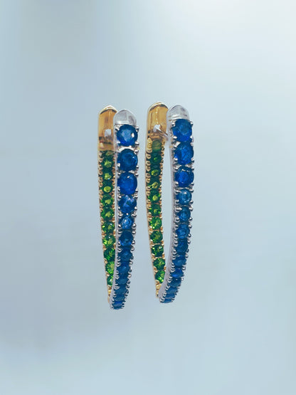 Natural Unheated Burmese Sapphire and Diopside Earrings