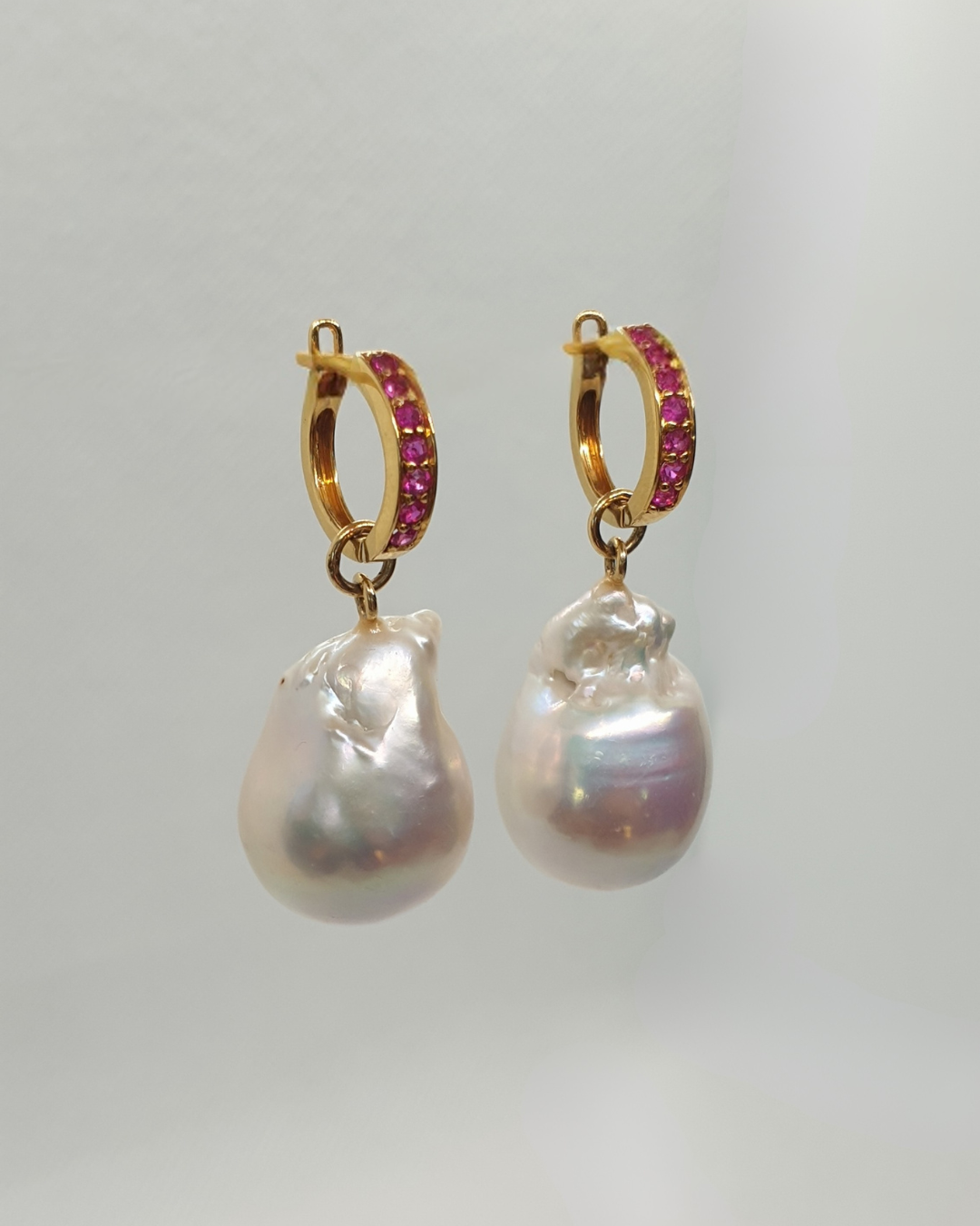 Natural Burmese Ruby with Baroque Pearl Earrings