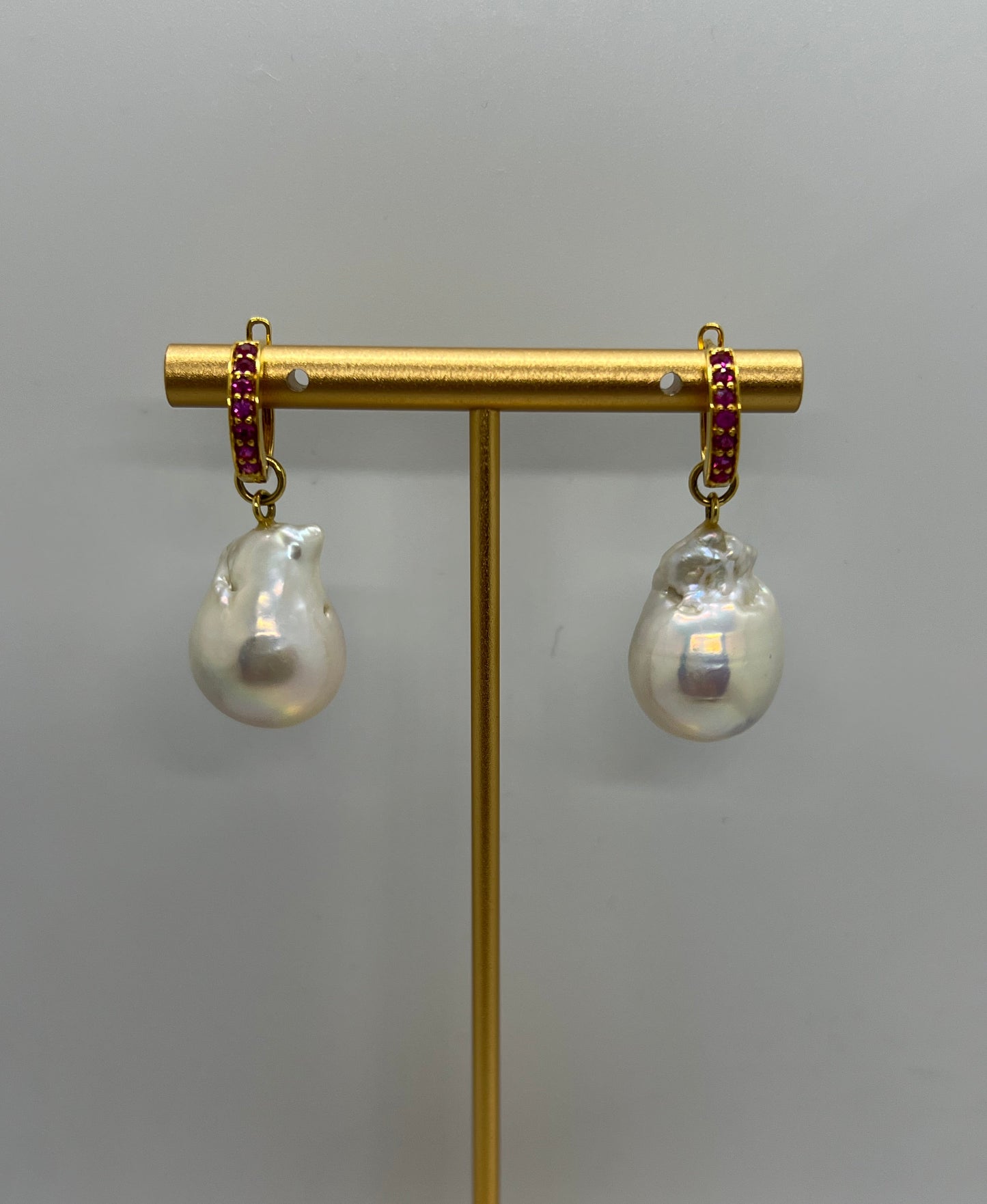 Natural Burmese Ruby with Baroque Pearl Earrings