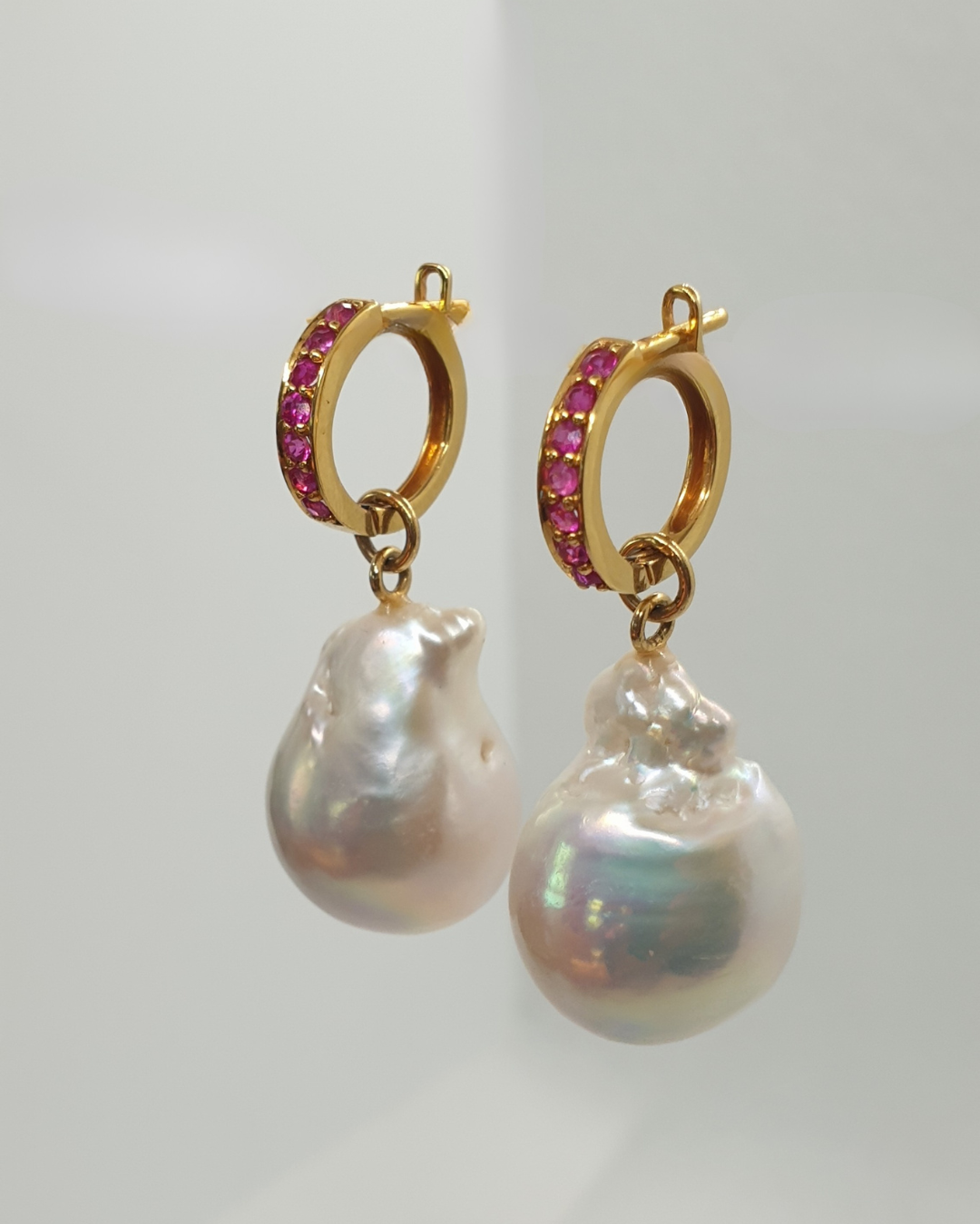 Natural Burmese Ruby with Baroque Pearl Earrings