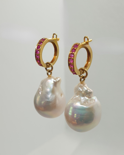 Natural Burmese Ruby with Baroque Pearl Earrings