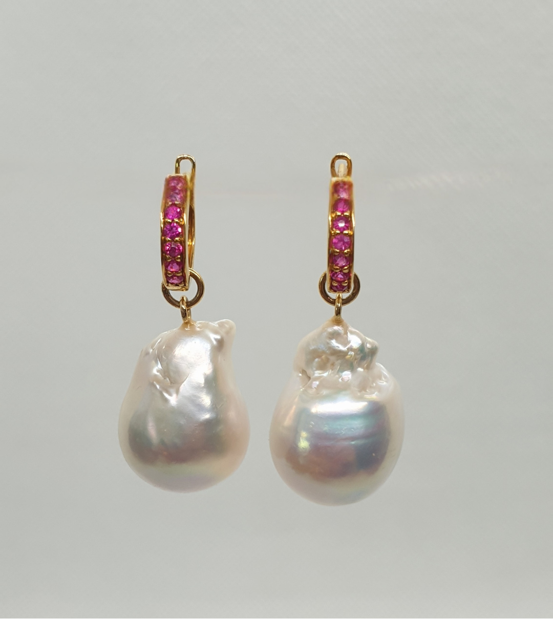 Natural Burmese Ruby with Baroque Pearl Earrings