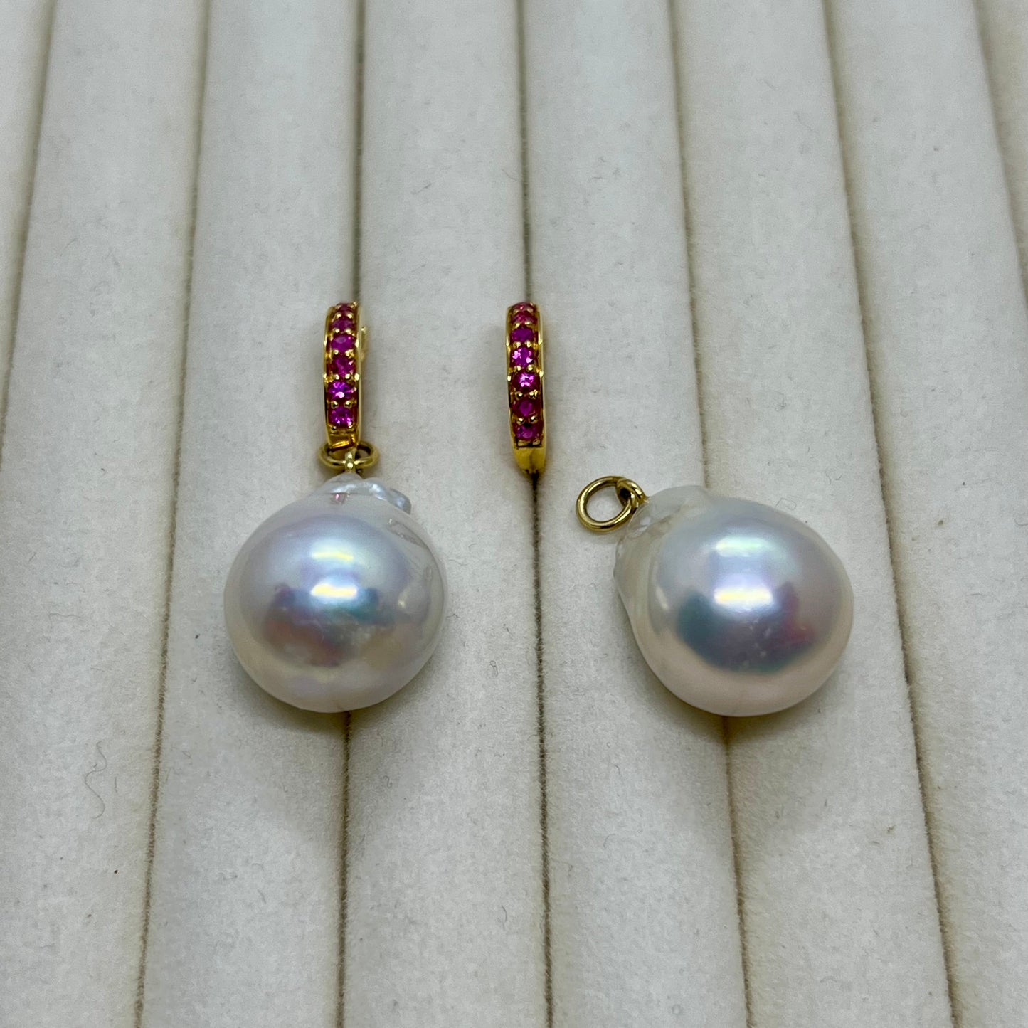 Natural Burmese Ruby with Baroque Pearl Earrings