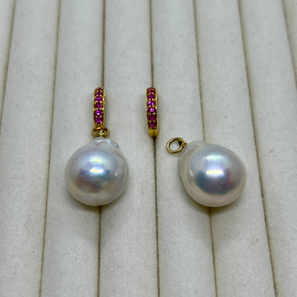 Natural Burmese Ruby with Baroque Pearl Earrings