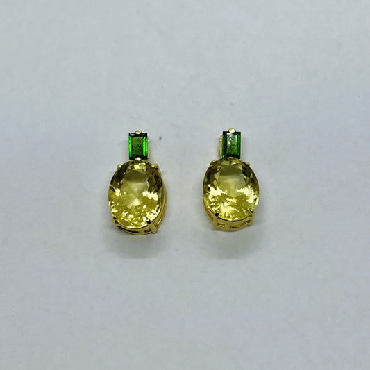 Natural Diopside with Lemon Quartz Earrings