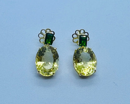 Natural Diopside with Lemon Quartz Earrings