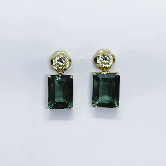 Yellow Zircon and Green Quartz  Earrings