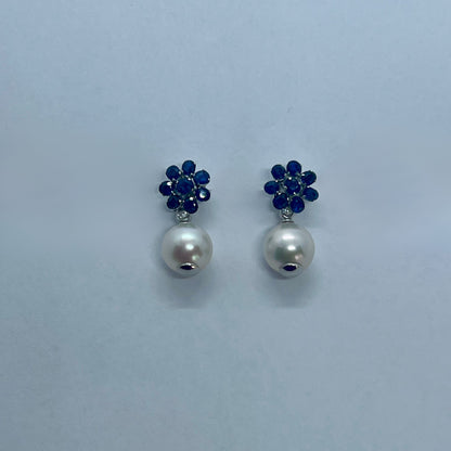 Natural Sapphire with Natural Akoya Pearl and Diamond Earrings