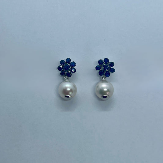 Natural Sapphire with Natural Akoya Pearl and Diamond Earrings