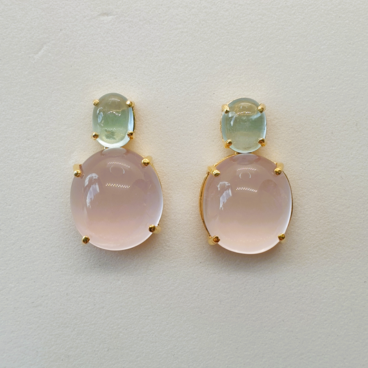 Natural Aquamarine with Rose Quartz Earrings