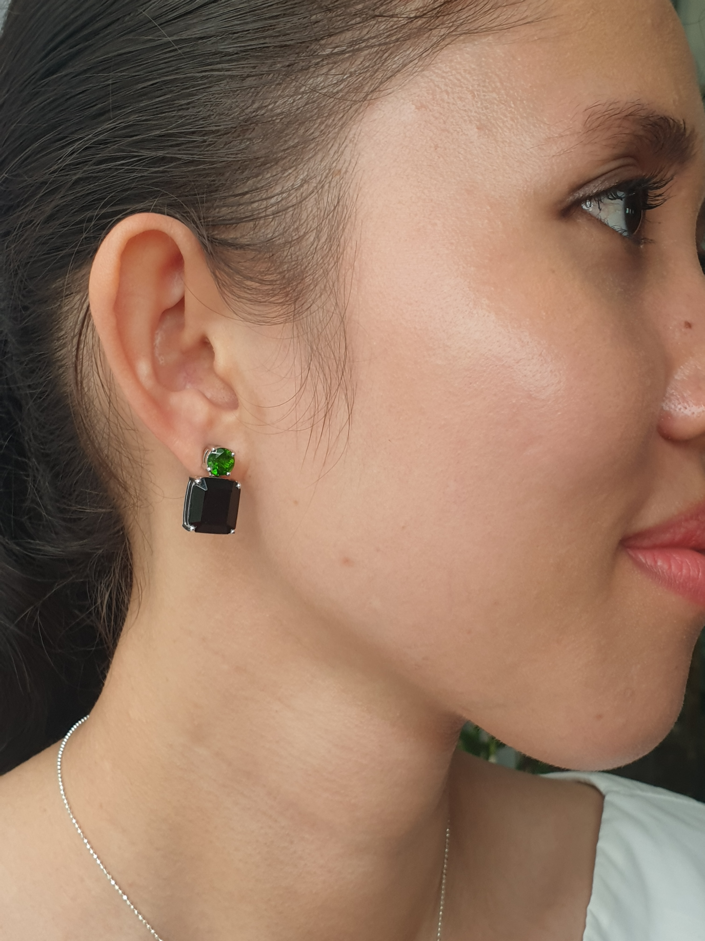 Natural Onyx with Diopside Earrings