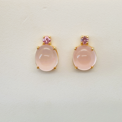 Natural Rose Quartz with Spinel Earrings