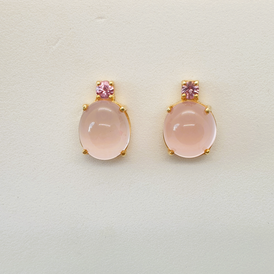 Natural Rose Quartz with Spinel Earrings