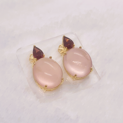 Natural Rose Quartz with Garnet Earrings