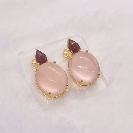 Natural Rose Quartz with Garnet Earrings