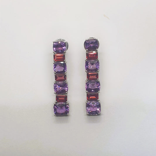 Natural Amethyst and Natural Garnet Earrings