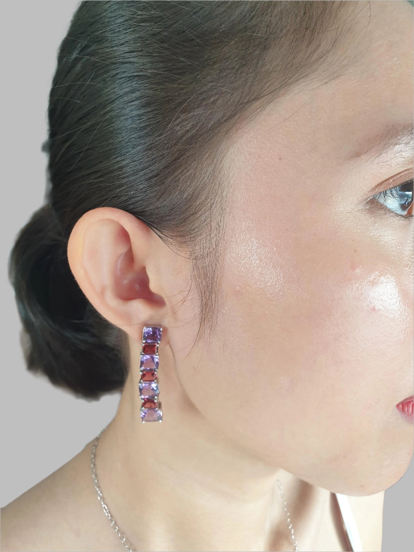 Natural Amethyst and Natural Garnet Earrings