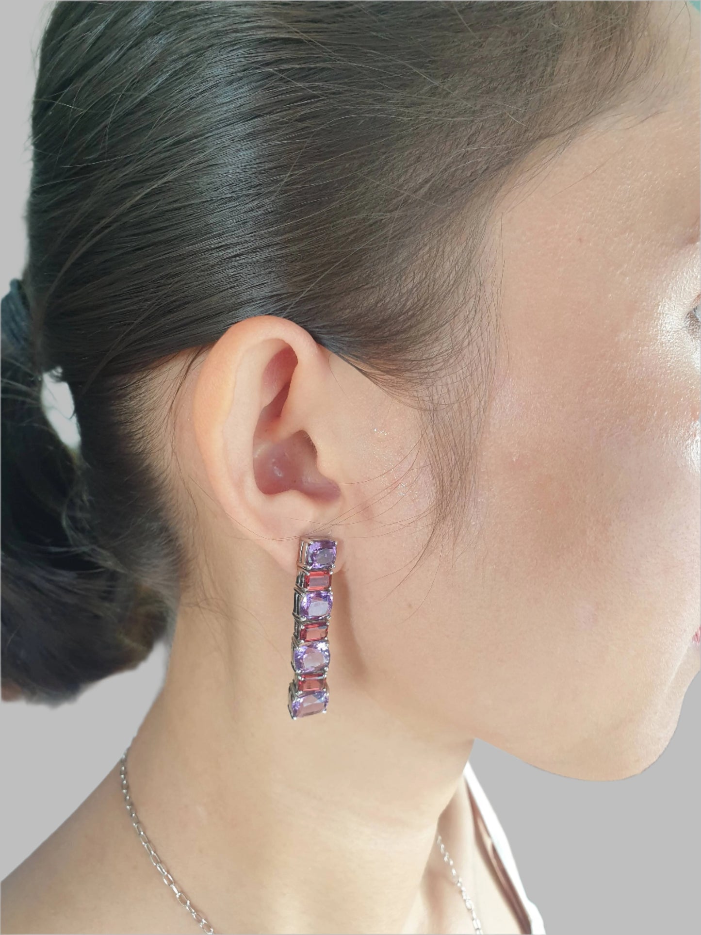 Natural Amethyst and Natural Garnet Earrings