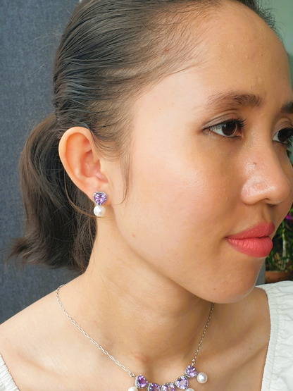 Natural Amethyst with Natural Freshwater Pearl Earrings