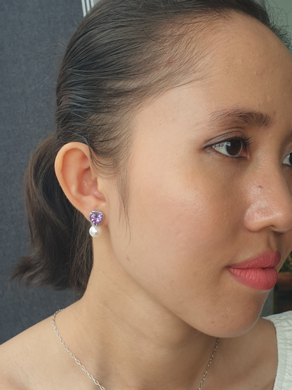 Natural Amethyst with Natural Freshwater Pearl Earrings