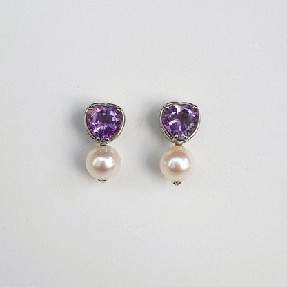 Natural Amethyst with Natural Freshwater Pearl Earrings