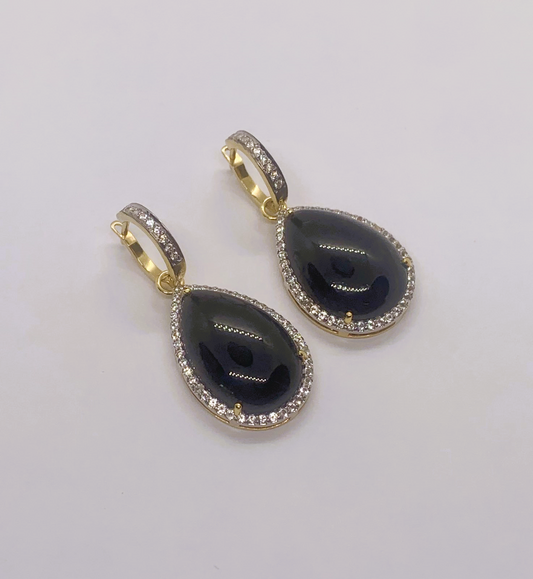 Natural Onyx with Natural White Topaz Earrings
