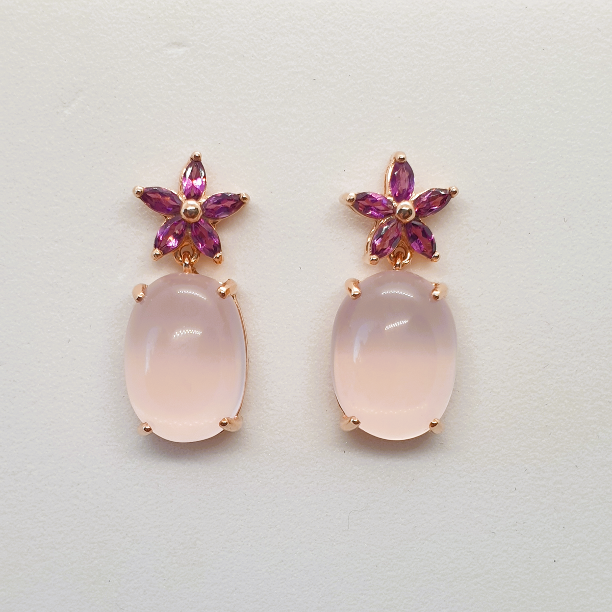 Natural Garnet and Natural Rose Quartz Earrings