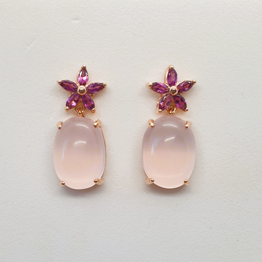 Natural Garnet and Natural Rose Quartz Earrings