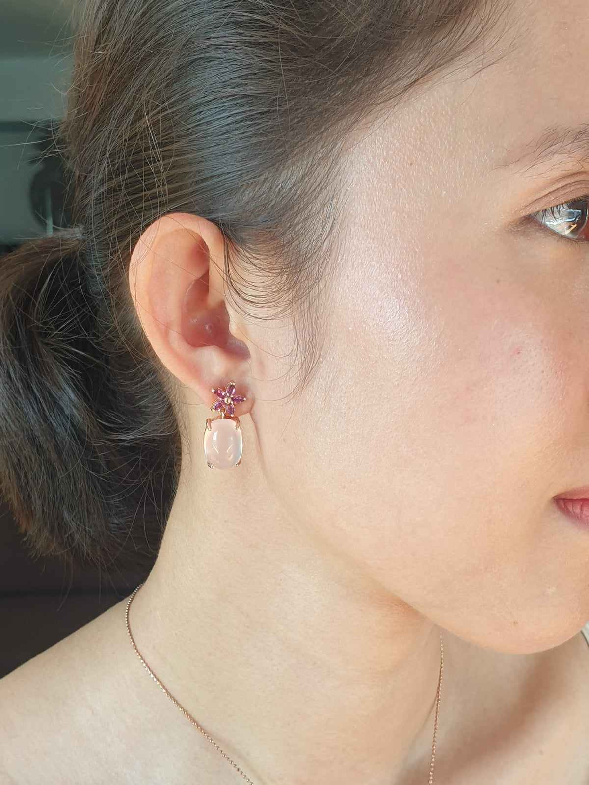 Natural Garnet and Natural Rose Quartz Earrings