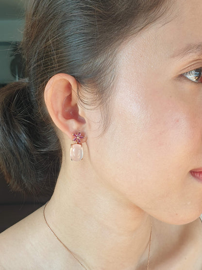 Natural Garnet and Natural Rose Quartz Earrings