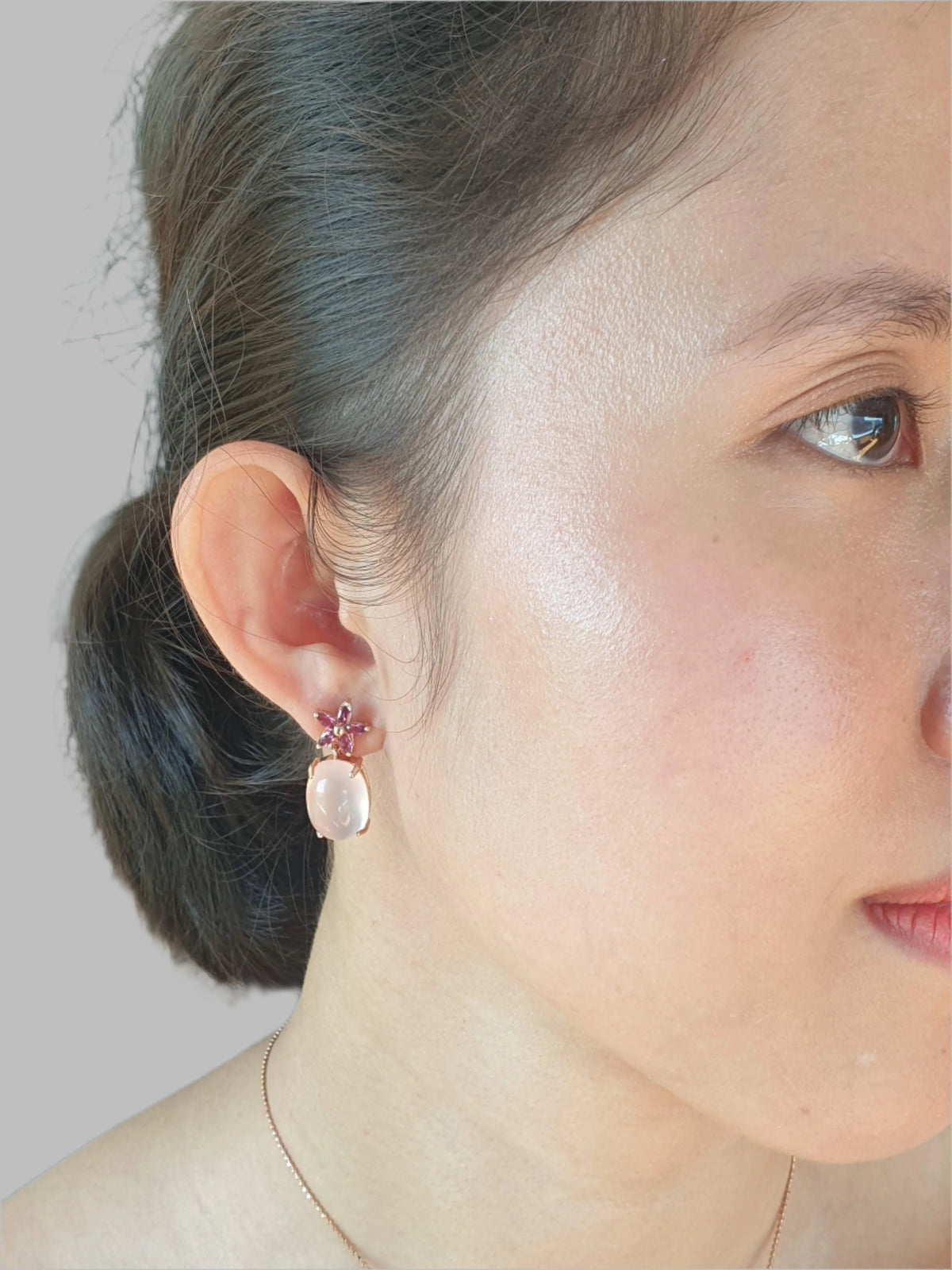 Natural Garnet and Natural Rose Quartz Earrings