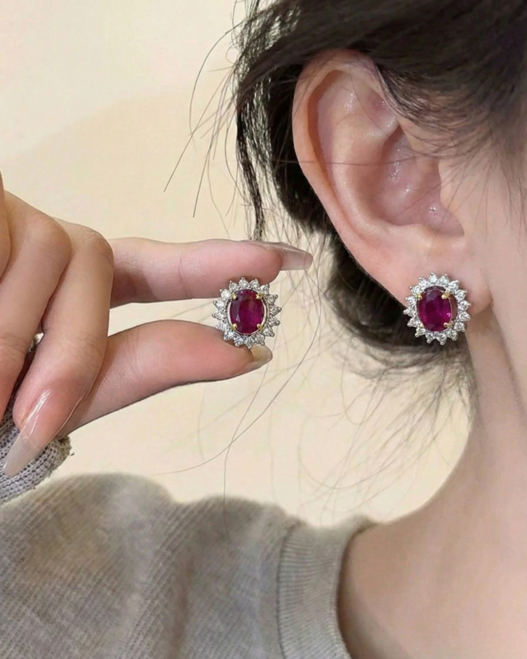 Natural Burmese Ruby with Natural Diamond Earrings