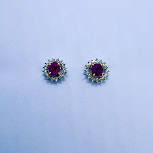 Natural Burmese Ruby with Natural Diamond Earrings