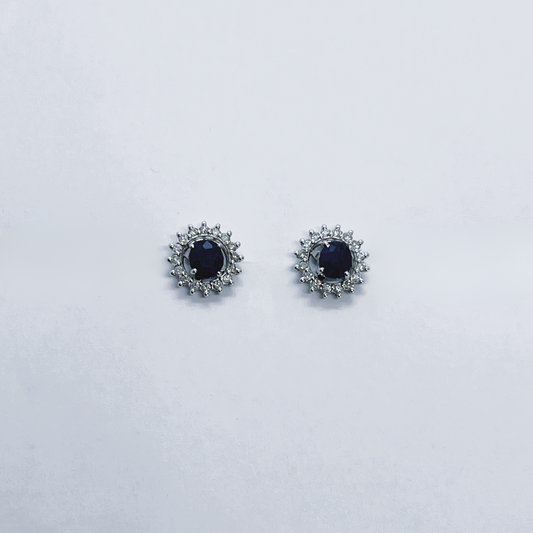 Natural Sapphire with Natural Diamond Earrings