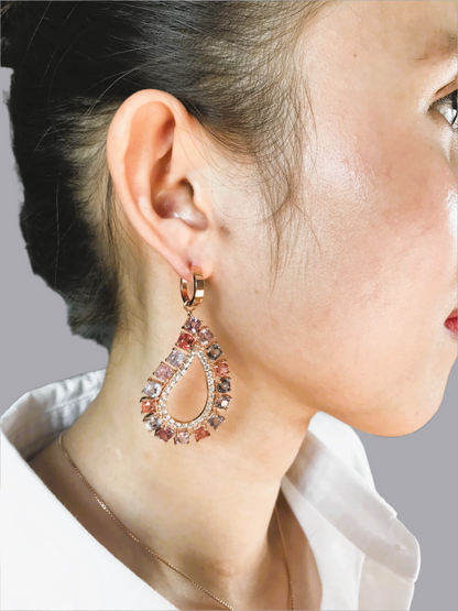 Natural Multicolor Spinel with Natural White Topaz Earrings