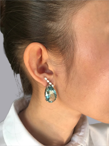Blue Topaz with Moissanite Earrings