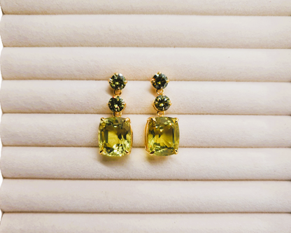 Green Zircon and Lemon Quartz Earrings