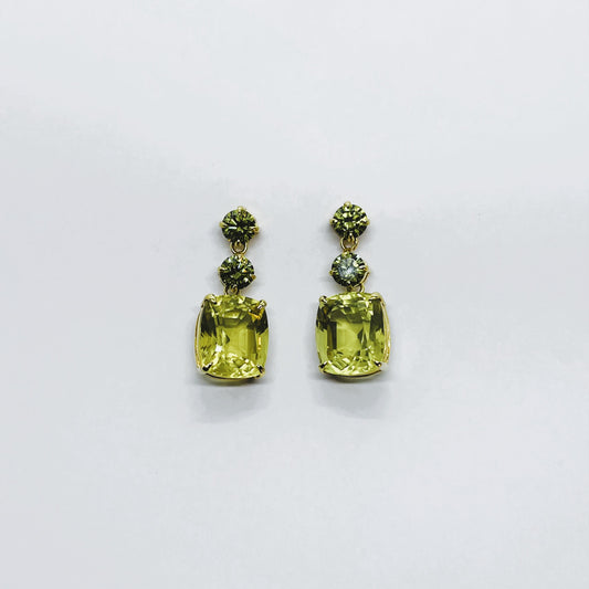 Green Zircon and Lemon Quartz Earrings