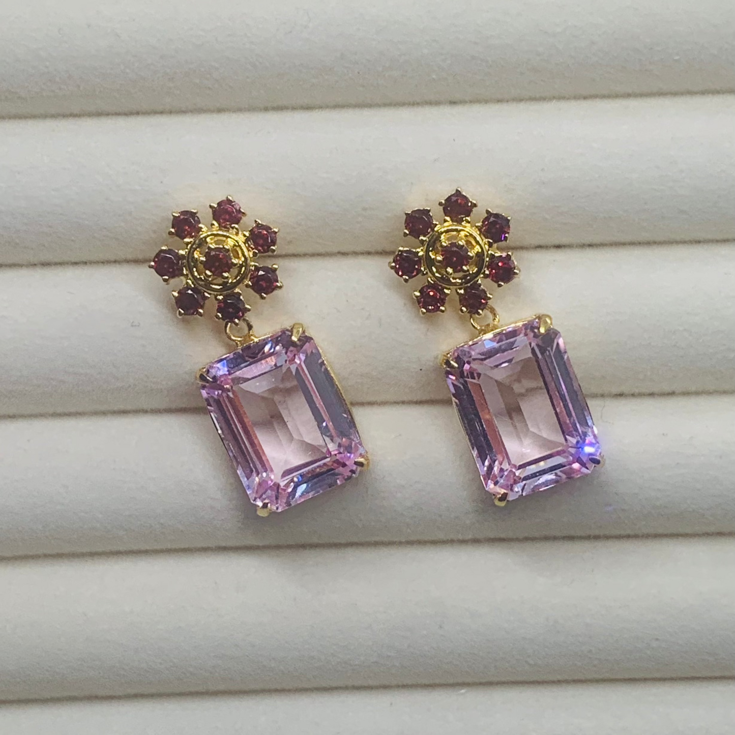 Garnet and Pink Topaz Earrings